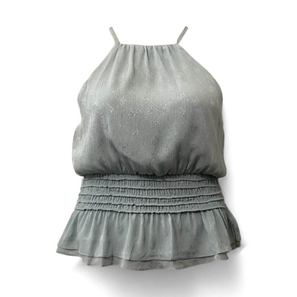 SHE+SKY Halter Neck Smocked Waist Peplum Blouse, NWT! Size LARGE